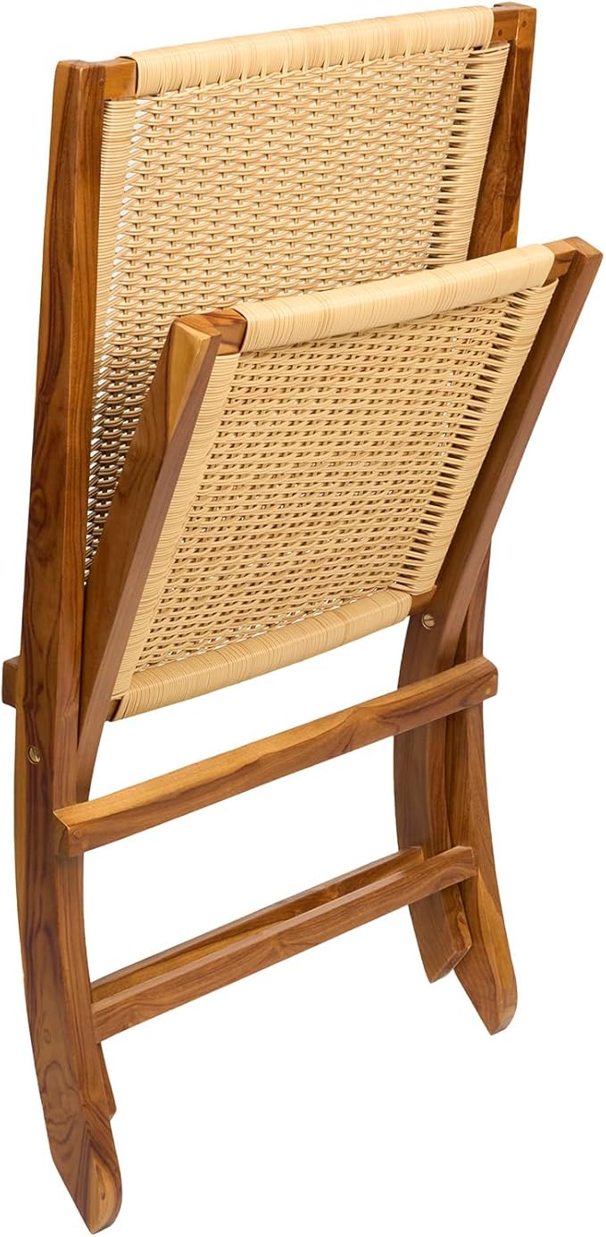 TeakCraft Teak Rattan Lounge Chair – Foldable Handcrafted Solid Wood Accent Chair with Woven Seat – Mid-Century Modern Recliner for Indoor &amp Outdoor Use The Ediz
