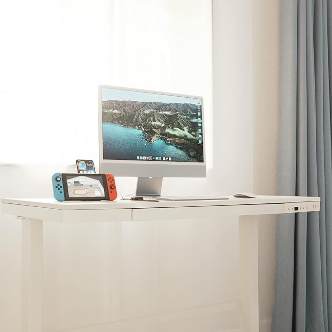 Laura Davidson Furniture Liberty Adjustable Electric Standing Desk Stand Up Desk and Sit Desk with Memory Presets and Drawer Home Office Desk Computer Desk (White with White Top)
