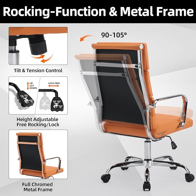 Office Chair Ergonomic Adjustable Desk Chair Mid Back Executive Comfortable Leather Lumbar Support Home Computer Chair with Padded Seat Swivel Wheels