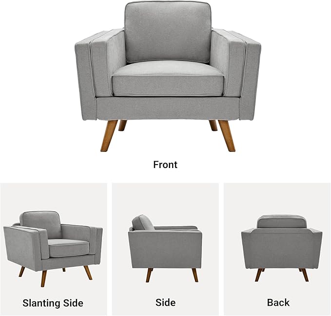 Kingfun Modern Accent Chair Sets Living Room Chairs with Ottoman Chenille Reading Armchair Mid Century with Dual-Layer Armrests Solid Wood Frame Easy Assembly for Small Spaces Gray