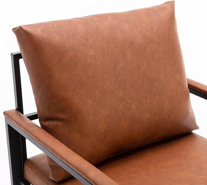 Generic FurnitureModern Faux Leather Accent Chair with Black Powder Coated Metal Frame Single Sofa for Living Room Bedroom Orange