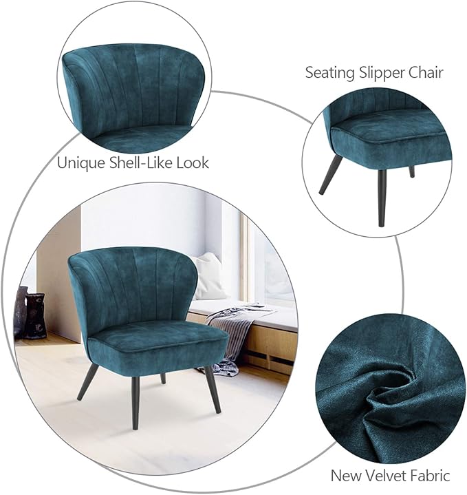 DUHOME Living Room Chair Armless Slipper Accent Chair Sofa Chair Reading Chair Upholstered Velvet Fabric for Bedroom Blue