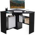 Small Corner Desk Space-Saving Corner Workstation with Storage Shelves &amp CPU Stand 90 Degree Triangle Makeup Vanity Desk Wood Corner Computer Desk for Small Space (Black)