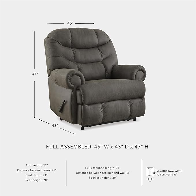 Signature Design by Ashley Camera Time Classic Tufted Faux Leather Zero Wall Recliner Gray