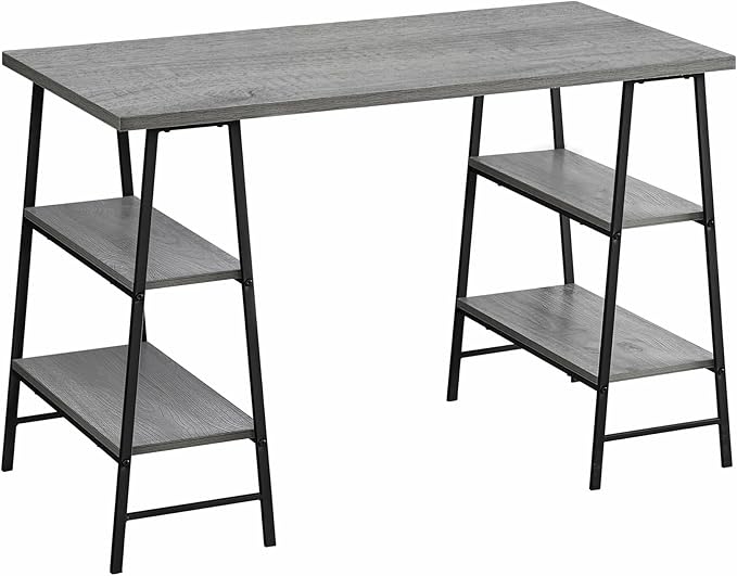Computer Desk Home Office Laptop Storage Shelves 48 l Work Grey Laminate Black Metal Contemporary Modern OY451