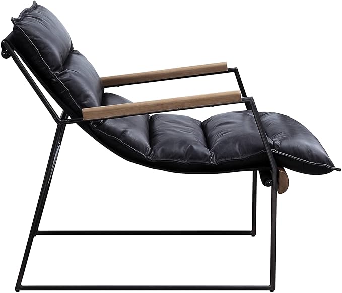 Distress Leather Accent Chair with Sled Base - Modern Chic Industrial Style Bedroom Living Room Chair