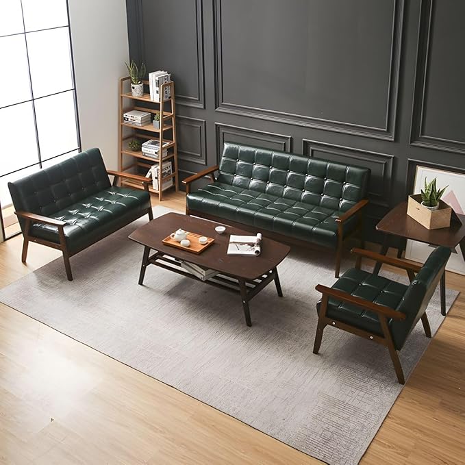Modern Mid-Century Modern Faux Leather Loveseat Sofa with Tufted Back in Solid Color for Living Room Apartment and Small Space Tangerine Oiled Leather 44.5 L x 25.5 W x 27.5 H Natural Wood Leg