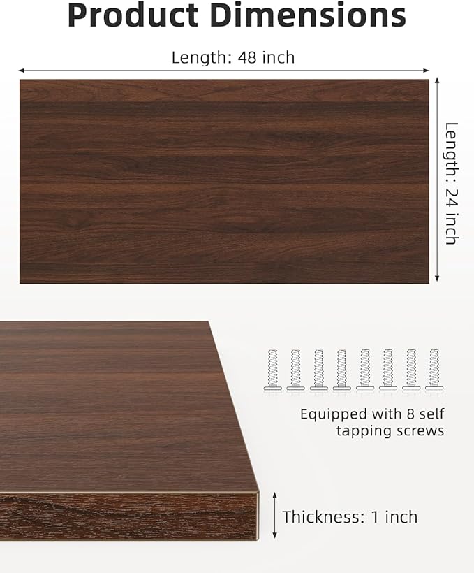 Universal 48 x 24 One-Piece Particle Board Table Top 1 Thick Desktop for Stand Up Height Adjustable Desk Frames Home Office Tabletop Countertop DIY Red Walnut