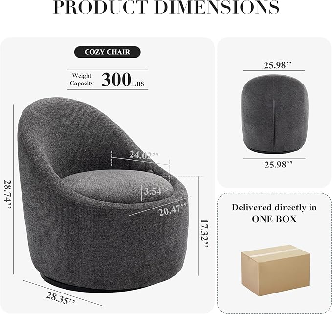 COLAMY Swivel Accent Chair 360° Swivel Chair with Hidden Storage Modern Small Barrel Swivel Armchair for Living Room/Bedroom Dark Grey