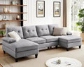 Sectional Sofa Couch for Living Room Convertible U Shape Sofas 4 Seat Modular Couches with Double Chaise and Portable Armrest Modern Polyester Fiber 111 (Light Grey)