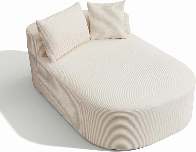 46 Chaise Lounge Chair Indoor Cloud Sleeper Sofa Bed with Pillows Corduroy Upholstered Sofa Couch for Living Room Apart No Assembly Required Beige