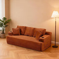 Eafurn Floor Loveseat Boneless Sofa Couch in a Box with Cup Holder and Side Pockets 3 Seater Comfy Corduroy Upholstered Foam Couch with Deep Seating for Living RoomNo Assembly | Breathable material