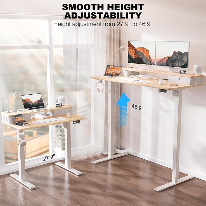 Electric Standing Desk with 2 Drawers 55 x 24 Adjustable Height Computer Desk Ergonomic Sit Stand Desk for Home Office (Nature)