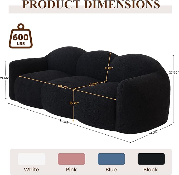 WJShome 90 Modern Curved Cloud Shaped Couches for Living Room Bean Bag Chair Lazy Floor Couch Cozy Leisure Boneless 3 Seater Sofa for Bedroom Apartment-No Assembly Required (Black)