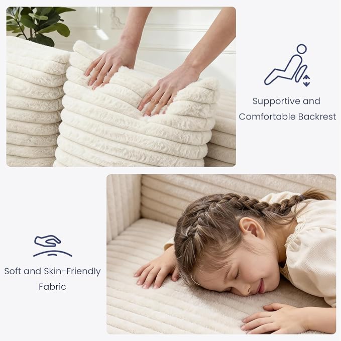 3-in-1 Convertible Sofa Bed: Boneless Loveseat Sleeper &amp Folding Couch Bed with 4 Pillows &amp Detachable CushionFurry Futon Couch for BedroomApartmentOffice and Living Room No AssemblyBeige