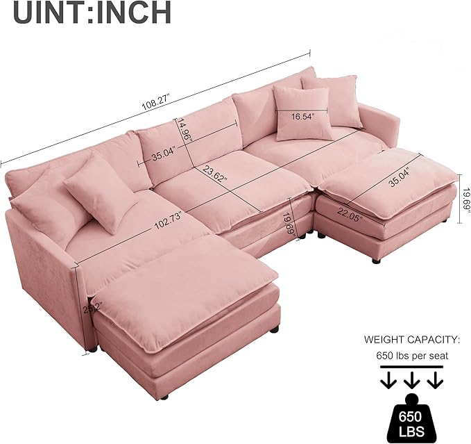 Modular Sectional Sofa Convertible U Shaped Cloud Couch with Memory Foam Comfy Modular Sofa with Ottomans Chenille Fabric for Living Room