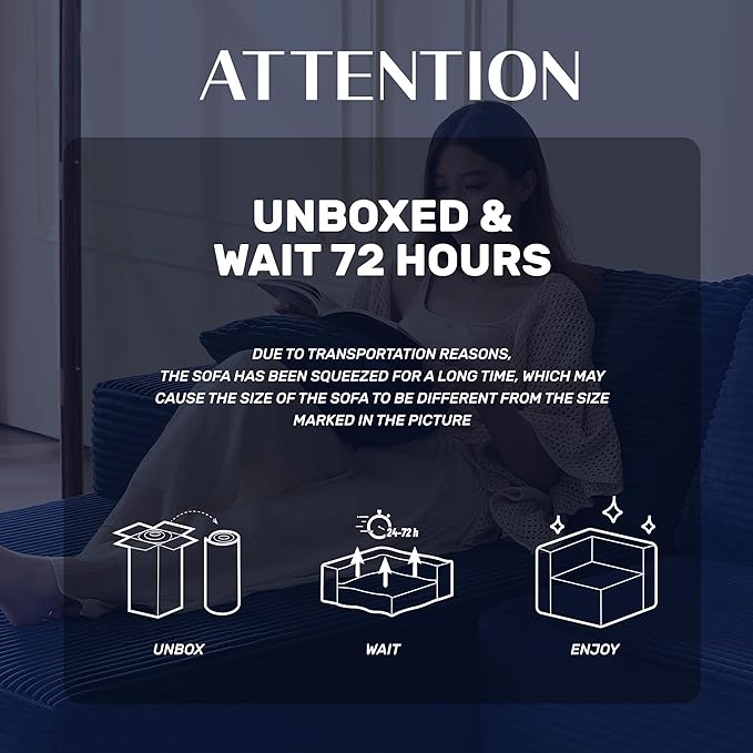 107 Boneless Couch with Deep Seat Set of Modular Sectional Sofa Cloud Sectional Couch for Living Room No Assembly Required Corduroy L-Shape Left Blue