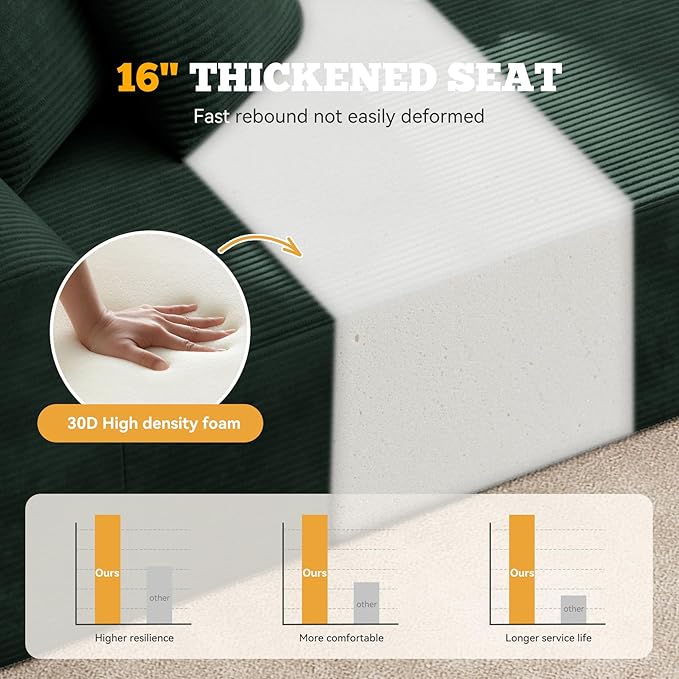 126 Curved Modular Sectional Sofa Modern Cloud Couch with Deep Seat Upholstered Oversized Boneless Couches for Living Room No Assembly Required Green Corduroy Fabric 1 PCS