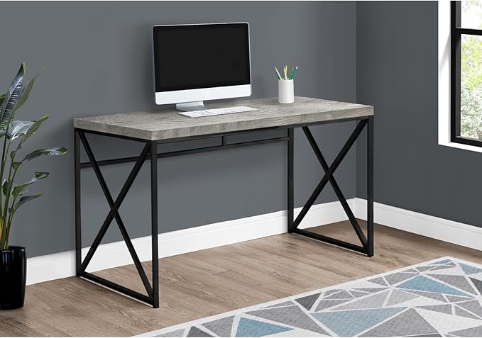 Grey Laminate Contemporary Computer Desk - Modern Home Office Laptop Table for Small Spaces
