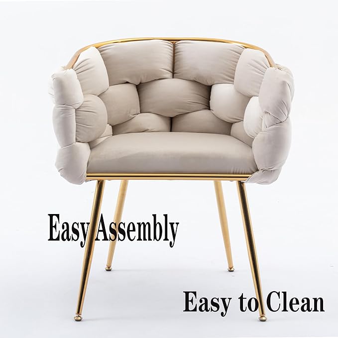 Luxury Velvet Accent Chair with Gold LegsModern Stylish Cosmetic Chair for Desk Living Room or BedroomComfortable Single Sofa Chair for Home Office (Beige)