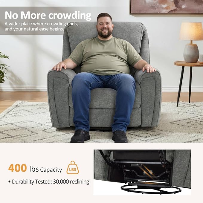 MCombo Power Swivel Rocker Recliner Chair Oversized Power Recliner Chair for Big and Tall People 400lbs Heavy Duty Recliners USB Charge Ports for Living Room Office Fabric OE678 (Light Grey)