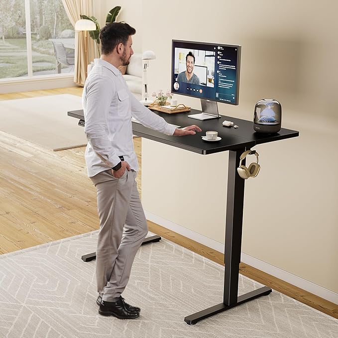 Sweetcrispy Electric Standing Desk Adjustable Height 55x24 Inch Sit Stand Up Home Office Desks Memory Computer Workstation PC Work Table with Preset Splice Wood Board Metal Frame Black