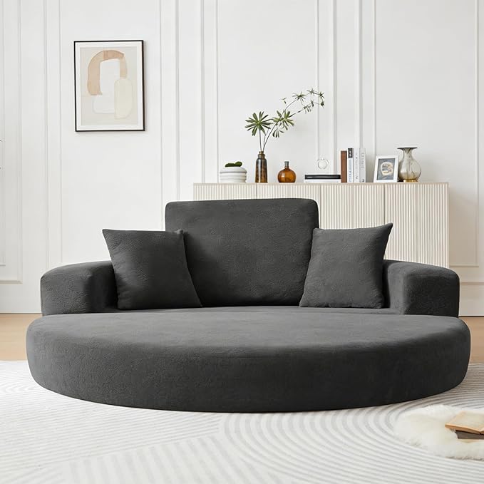 Curved Convertible Futon Sleeper Sofa Bed 70 Boneless Couch with Pull-Out Bed Chenille Foldable Floor Mattress for Living Room No Assembly Required Round Grey