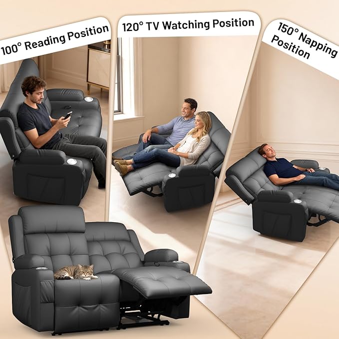 Reclining Loveseat Wall-Hugger Loveseat Recliner Design with USB/Type C Charging &amp Storage &amp Cupholder Pebble-Weave Fabric Recliner Sofa Couch for Living Room Home Theater &amp RV Use
