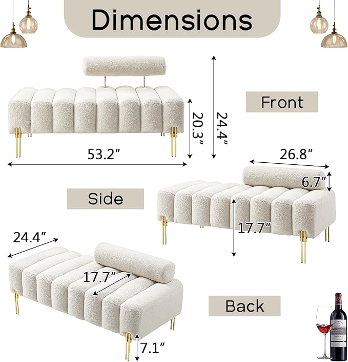 NIOIIKIT 53.2 Modern Loveseat Sofa Couch Upholstered Accent Sofa with Golden Legs and Adjustable Backrest Small Teddy Fleece Couches for Bedroom Living Room Compact Small Space (Beige Teddy)