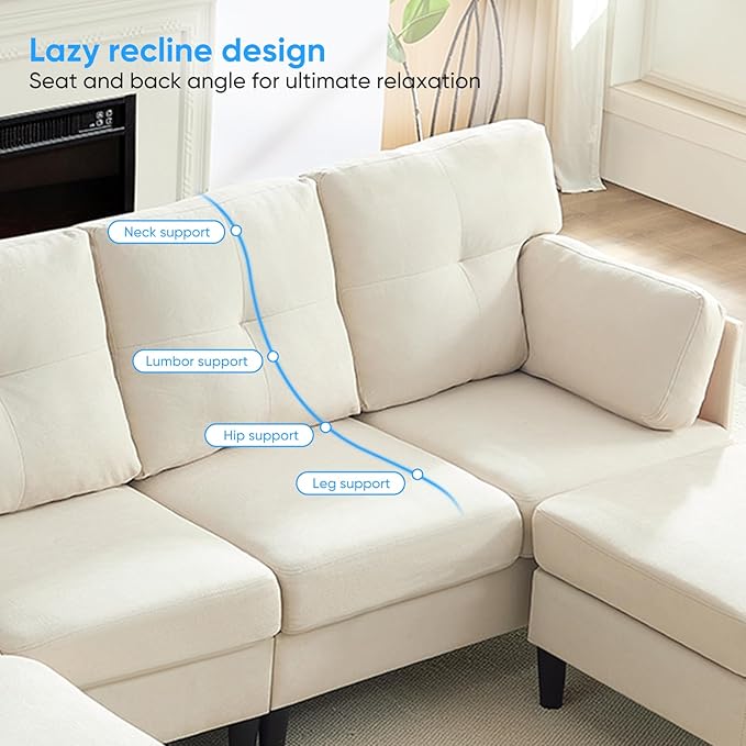 PUREMIND Sectional Home Sofa Living Room Modern U-Shaped Sofa Couches with Double Chaise Upholstered 4 Seater Sofa for Living Room Apartment Beige