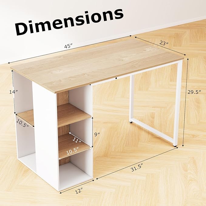 Tangkula Computer Desk with Storage Shelves Home Office Desk with 5 Side Shelves &amp Metal Frame Space Saving Laptop PC Desk Writing Study Desk Modern Vanity Desk for Bedroom (Natural)