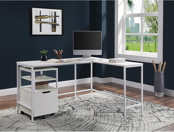 OSP Home Furnishings Contempo L-Shaped Desk White