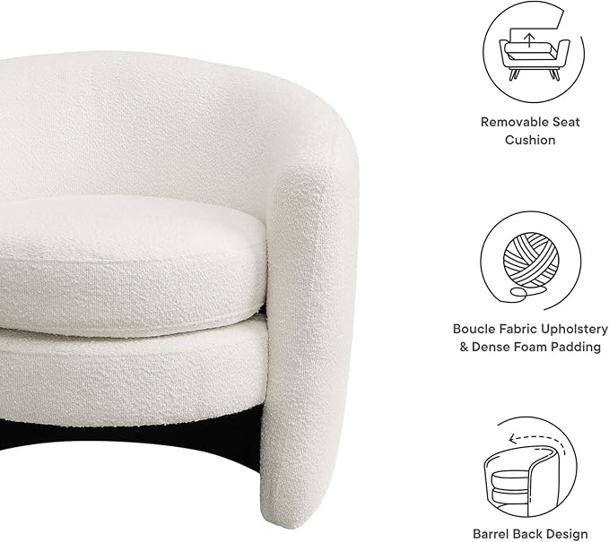 Modway Affinity Boucle Fabric Accent Chair in Cloud - Versatile Living Room Chair with Curved Back - Upholstered Bedroom Barrel Chair - Reading Armchair