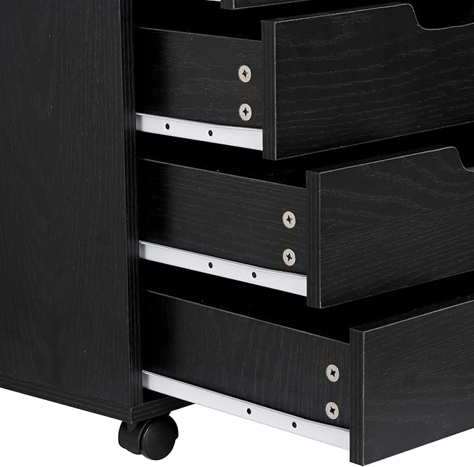 Nouva 5-Drawer File Cabinet - Vertical Mobile Filing Cabinet w/WheelsUnder Beside Desk Chest Storage Printer Stand for Home OfficeBlack