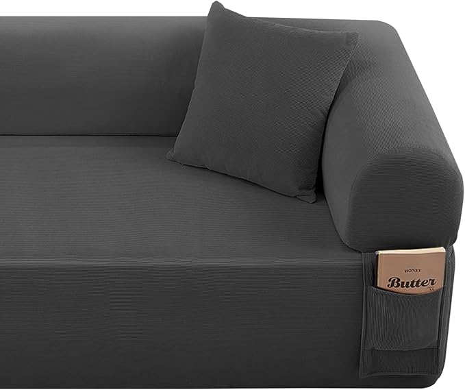 AC Pacific 3-Seater Sofa with Pillows &amp Storage – Low-Profile Hybrid Design Pocketed Springs &amp High-Density Foam Gray Fabric Couch for Living Room Apartment Charcoal