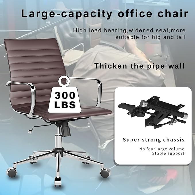 Arm Chair Ergonomic Office Chair with Wheels and Armrests Adjustable Heavy-Duty Swivel Chair for Home and Office Wide 22.83in Seat for Women and MenBrown