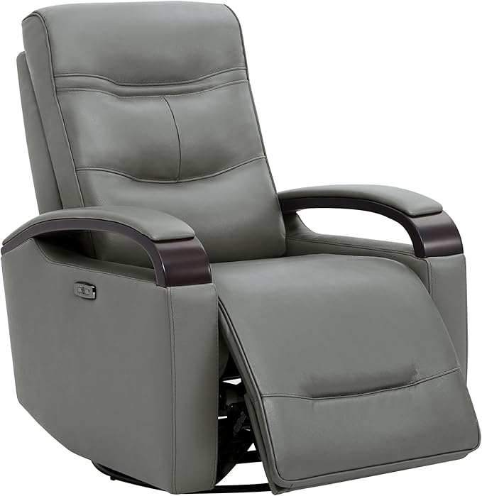 CHITA Genuine Leather Power Swivel Glider Rocker Recliner FSC Certified Mid Century Modern Recliner Chair for Adults Adjustable Power Headrest for Nursery and Living Room Haze