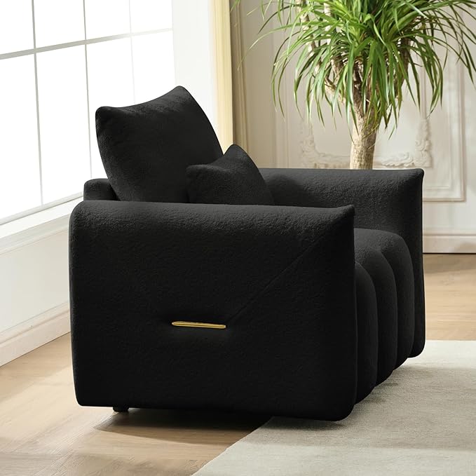 Black Oversized Armchair Teddy Cloud Sofa Couch Comfy Upholstered Sherpa Couch with Pillow Modern Deep Seat Single Accent Chair for Living Room Bedroom Office Apartment (Black)
