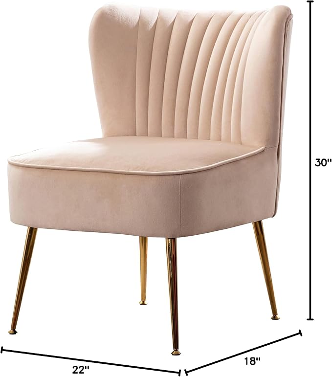 WO Indoor Furniture 22 Wide Tufted Velvet Accent Chair with Gold Metal Leg Rust and Scratch Resistant Premium Quality Seat for Your Den Living Room Bedroom Home (Tan)