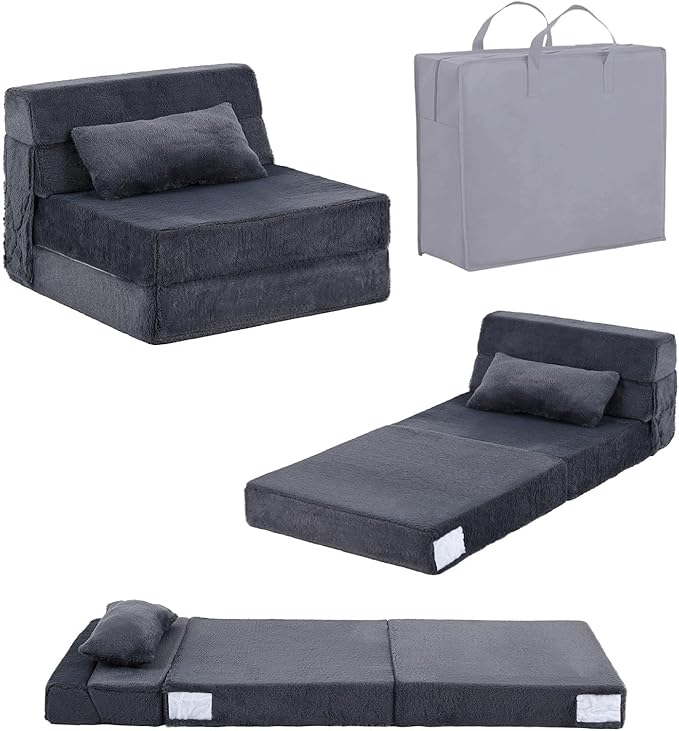Tiita Convertible Folding Kids Sofa Bed with Pillow &amp Storage Bag Plush Fabric Floor Mattress Couch Bed Washable Cover Kids Room Playroom Dorm Apartment Navy