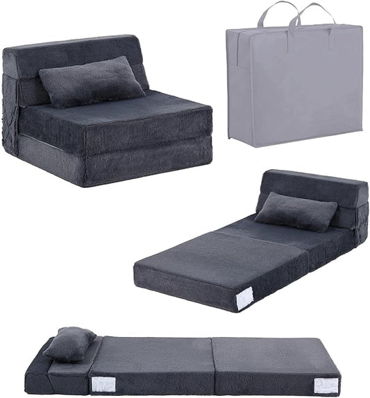 Tiita Convertible Folding Kids Sofa Bed with Pillow &amp Storage Bag Plush Fabric Floor Mattress Couch Bed Washable Cover Kids Room Playroom Dorm Apartment Navy