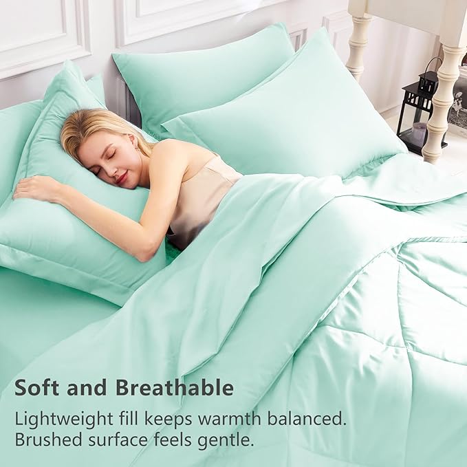 CozyLux Full Size Comforter Sets Mint Green - 7 Pieces Bed in a Bag Full Luxury Soft Bed Set for All Seasons Bedding Set with Down Alternative Comforter Sheets Pillowcases &amp Shams