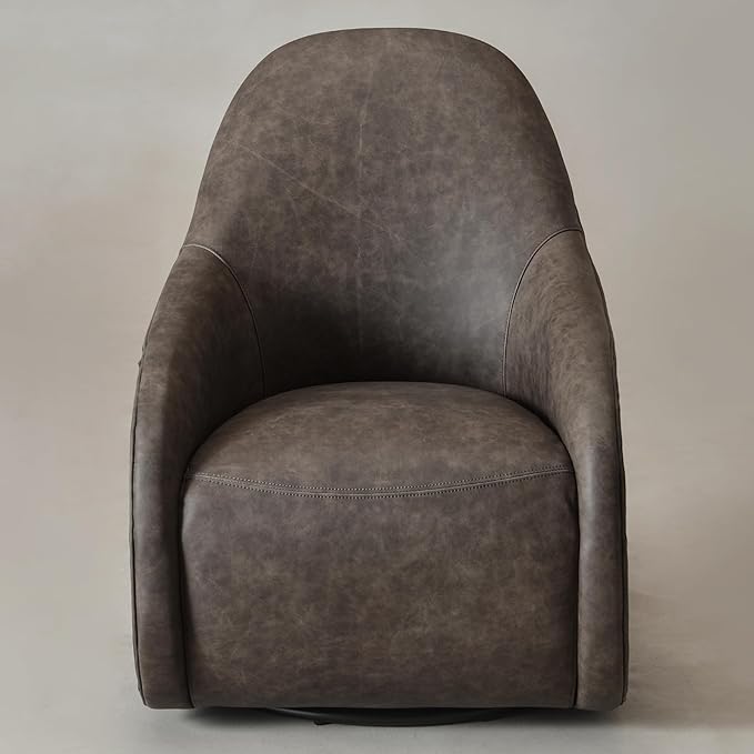 Two-Tone Leather Swivel Barrel Chair Accent Chair with Solid Wood Frame No Assembly for Living Room or Office (Dark Grey)