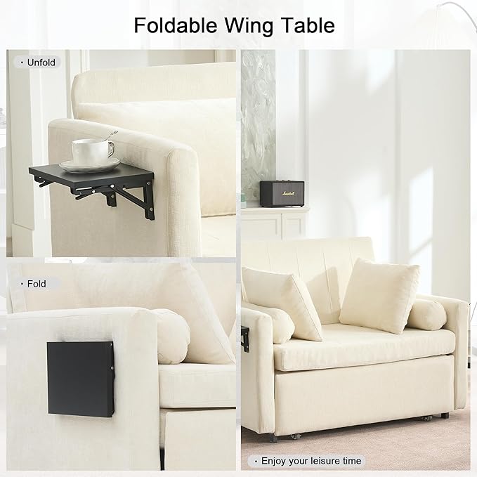 45 Oversize 3-in-1 Sleeper Chair 75 Long Pull-Out Sleeper Sofa Bed with Wing Table and Side Pocket for Living Room Bedroom Small Space Beige