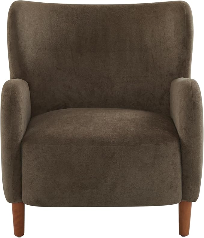 Christopher Knight Home Dolly Mid-Century Modern Velvet Upholstered Wingback Club Chair Living Room Lounge Chair for Relaxation Reading Armchair Solid Wood Living Room Accent Chair Dark Brown