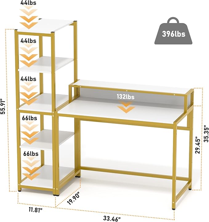 Teraves Computer Desk with 5 Tier ShelvesReversible Writing Desk with Storage 33 Inch Study Table for Home Office Independent Bookcase and Desk for Multiple Scenes