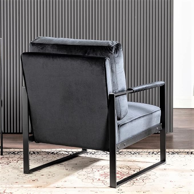 Container Furniture Classic Mid Century Modern Accent Chair with Durable Square Metal Frame Armchair for Living Room Bedroom Home Office in Plush Velvet Upholstery Black