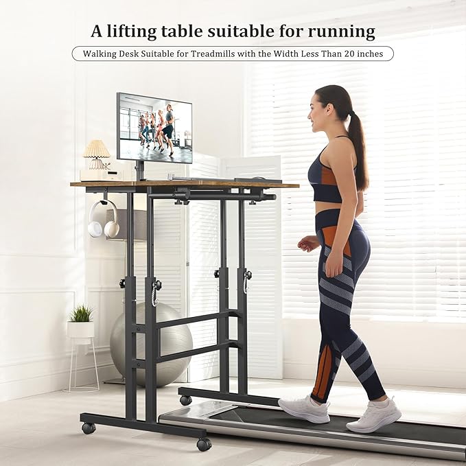 Small Standing Desk with Wheels Mobile Stand Up Desk Portable Standing Table on Wheels for Walking Pad Rolling Computer Desk Adjustable Height Tall Table