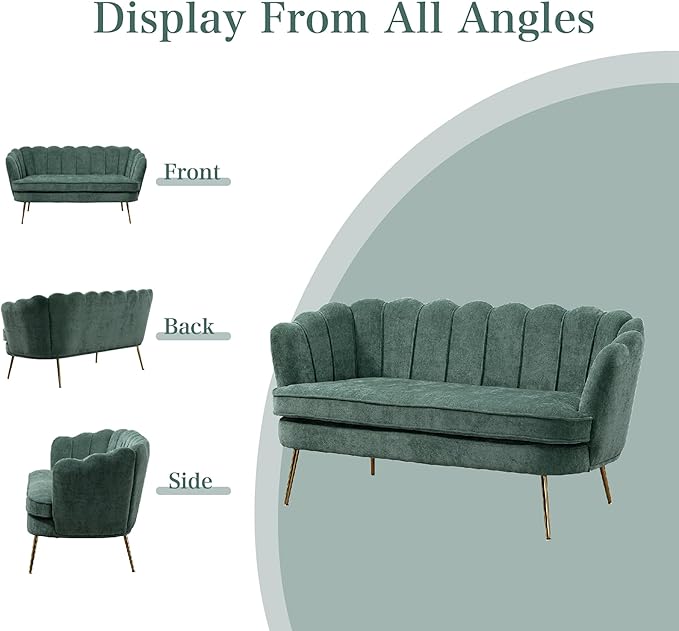 Chifee &amp Vingol Upholstered Small Loveseat for Small Space with Golden LegsGreen