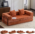 4-in-1 Convertible Folding Sleeper Sofa Bed Fold Out Floor Sofa Couch with Fixed-Shape Frame Cloud Corduroy Foldable Mattress Couch for Living Room Bedroom (78.5 Chenille Orange)